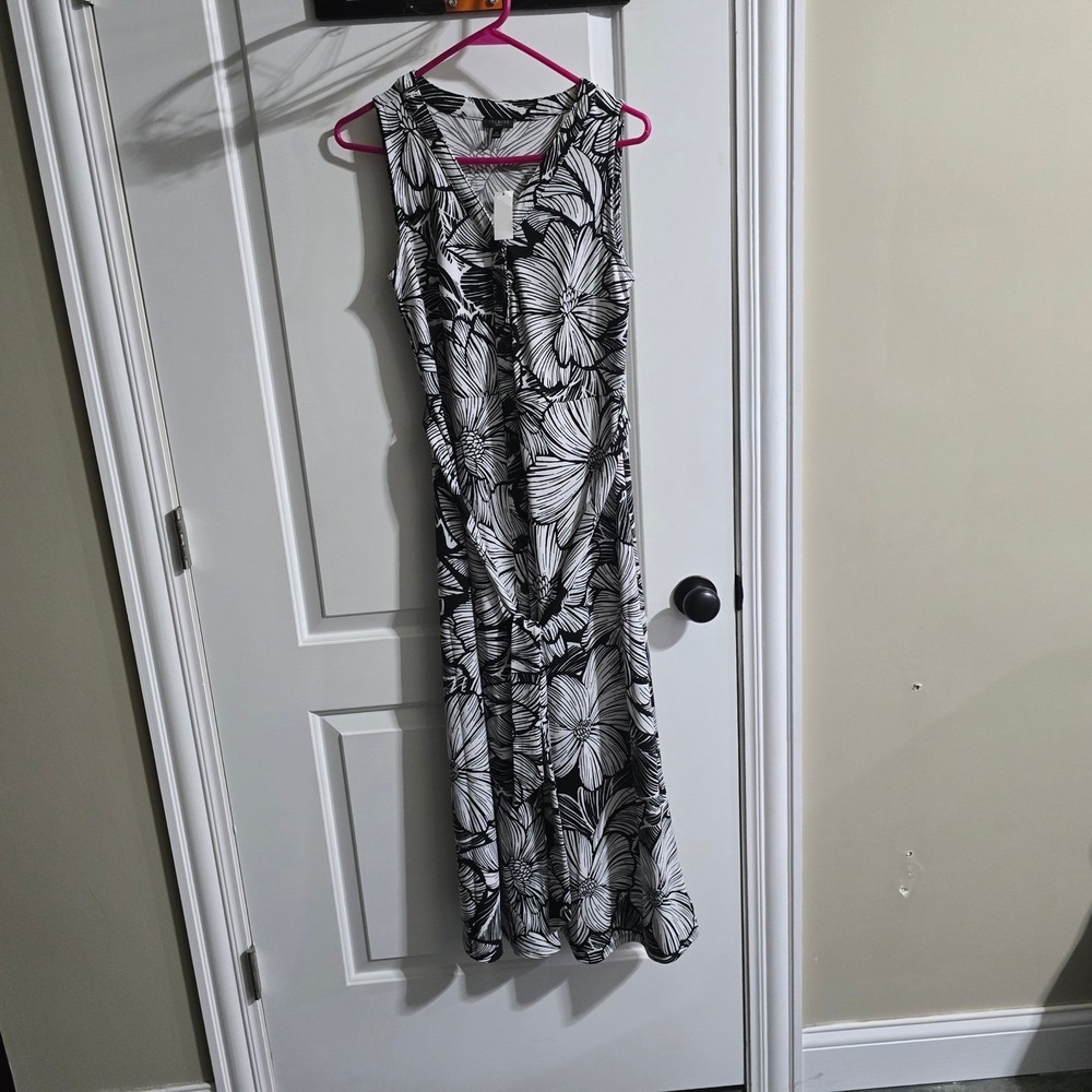 NEW Talbots Petite medium PM Black Floral Sleeveless Maxi Dress Beach Coastal